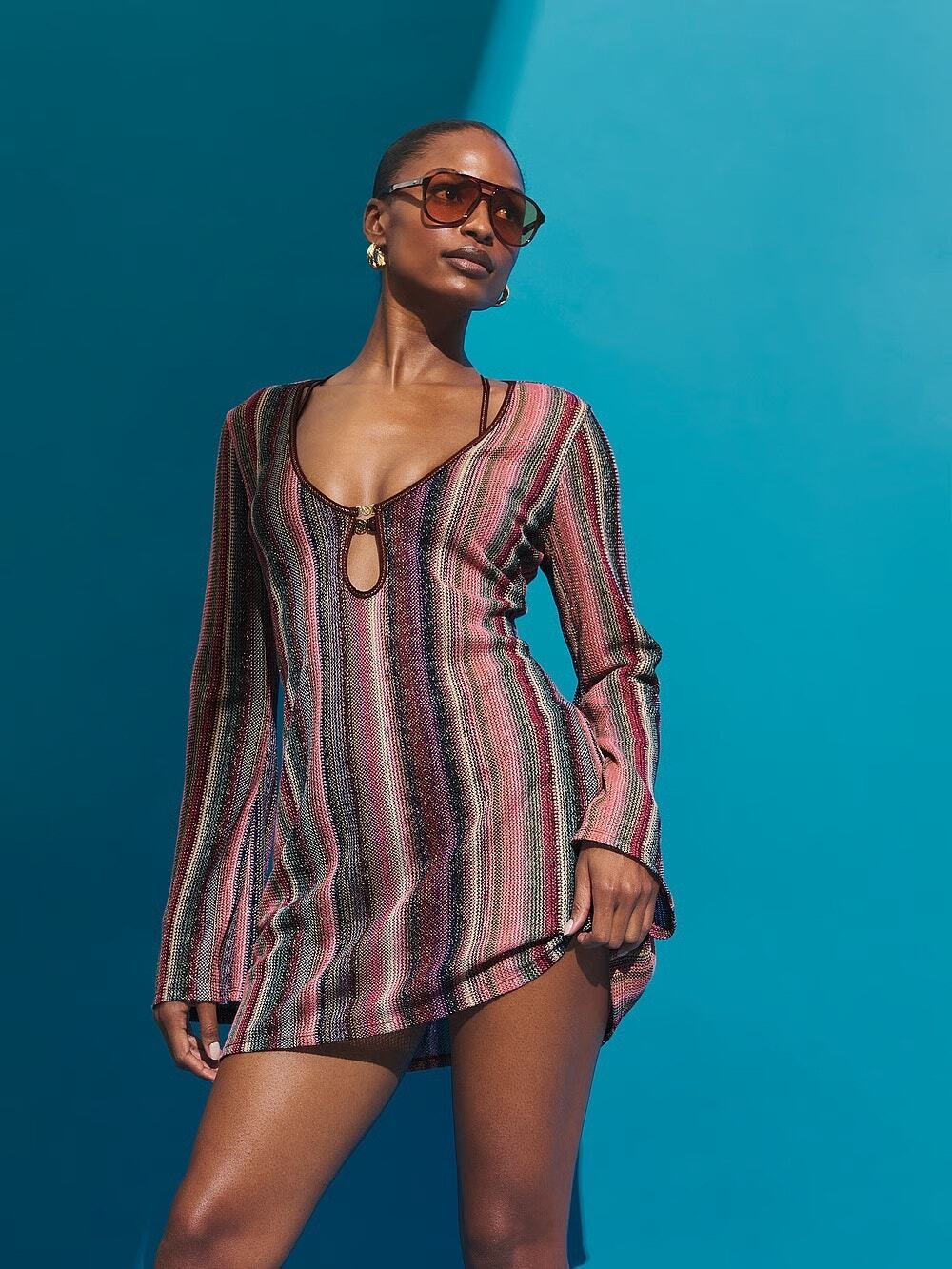 Victoria's Secret Swim Beachwear Shimmer Knit Long-Sleeve Mini Dress Sz XS NWT